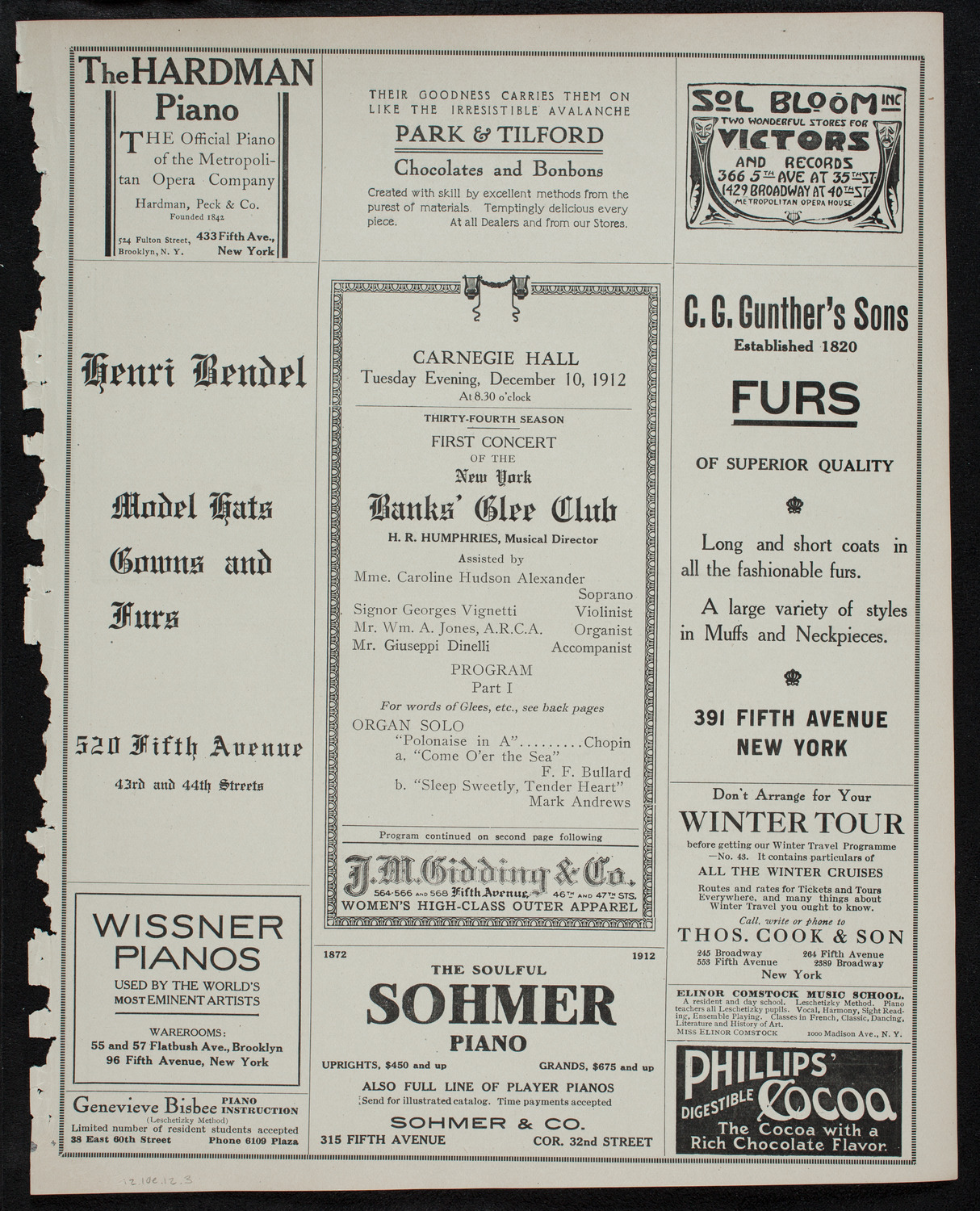 New York Banks' Glee Club, December 10, 1912, program page 5