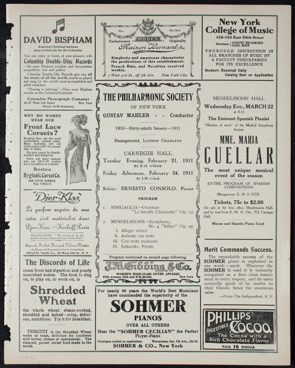 New York Philharmonic, February 21, 1911, program page 5