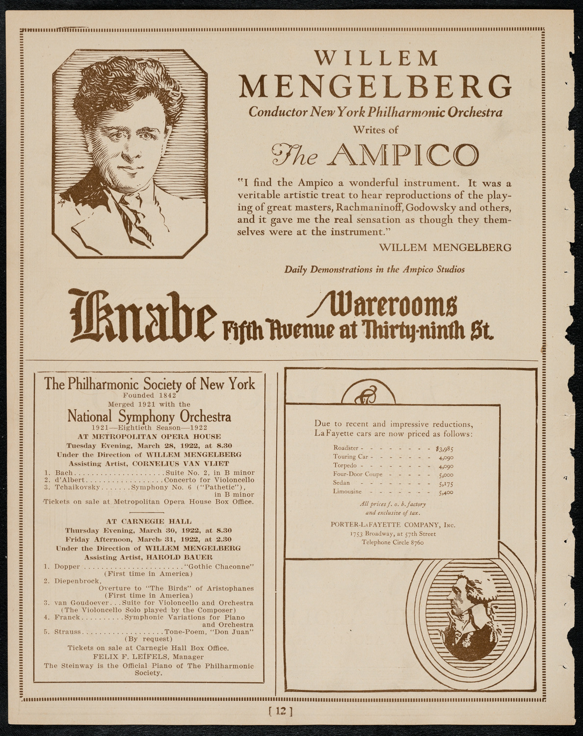 New York Philharmonic, March 26, 1922, program page 12
