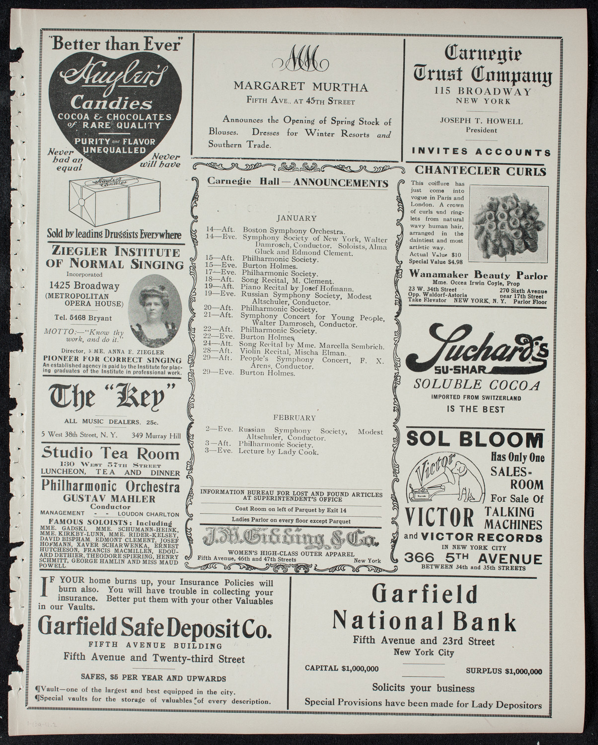 New York Philharmonic, January 13, 1911, program page 3