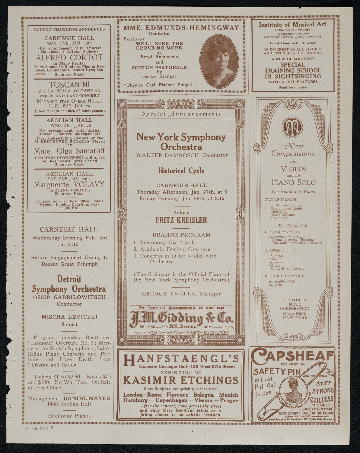 New York Philharmonic, January 23, 1921, program page 9