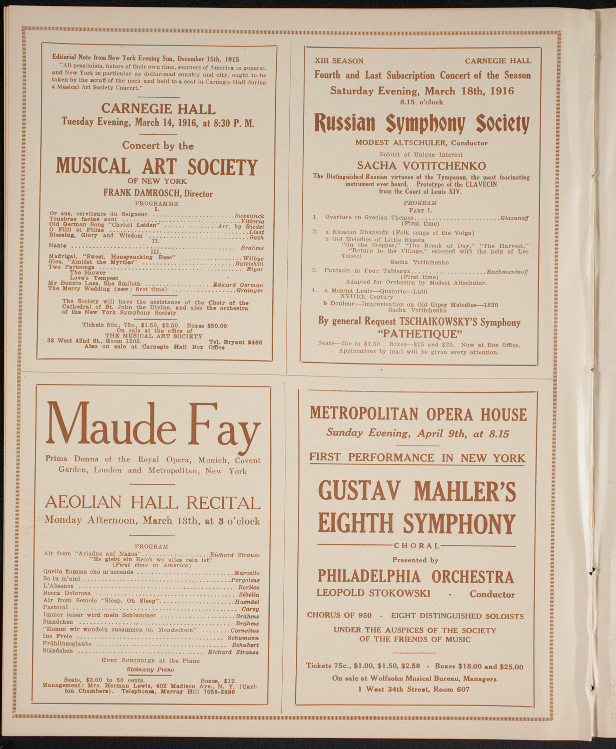 New York Symphony Orchestra, March 12, 1916, program page 10