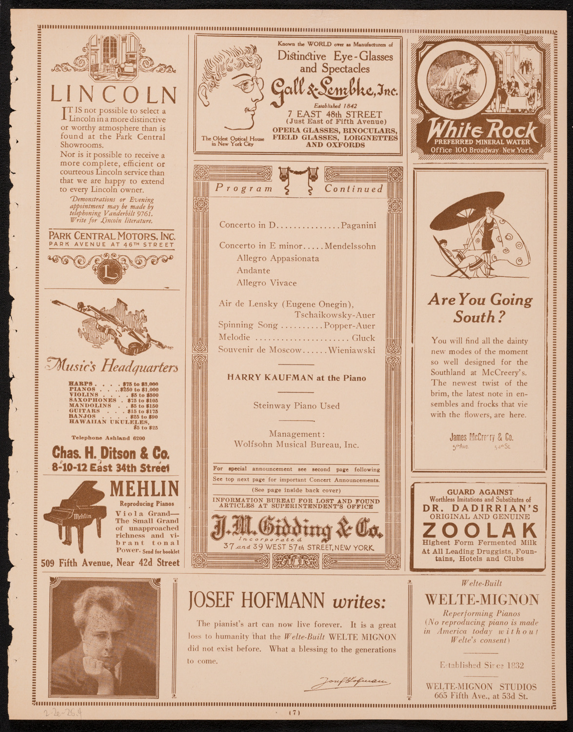 Joseph Coleman, Violin, February 2, 1925, program page 7