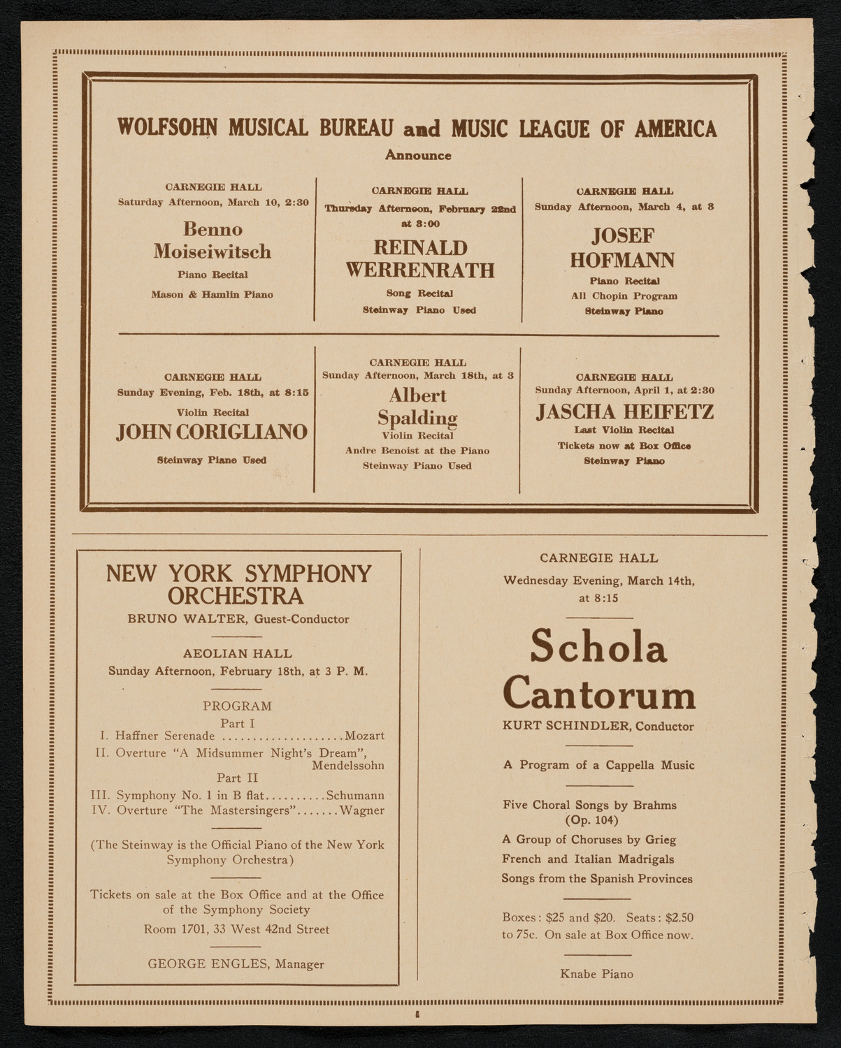 Josef Rosenblatt, Tenor, February 14, 1923, program page 8