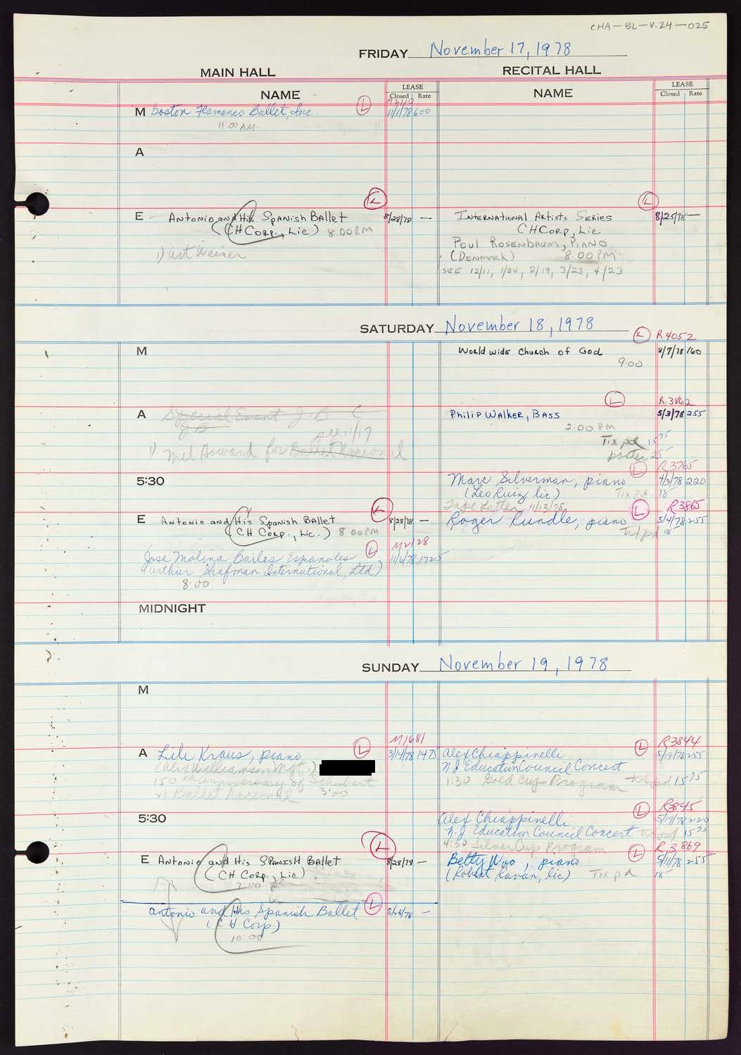 Carnegie Hall Booking Ledger, volume 24, page 25