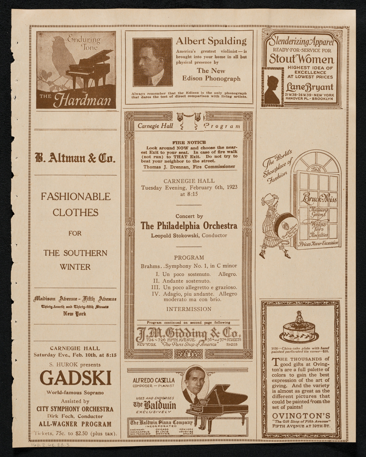 Philadelphia Orchestra, February 6, 1923, program page 5