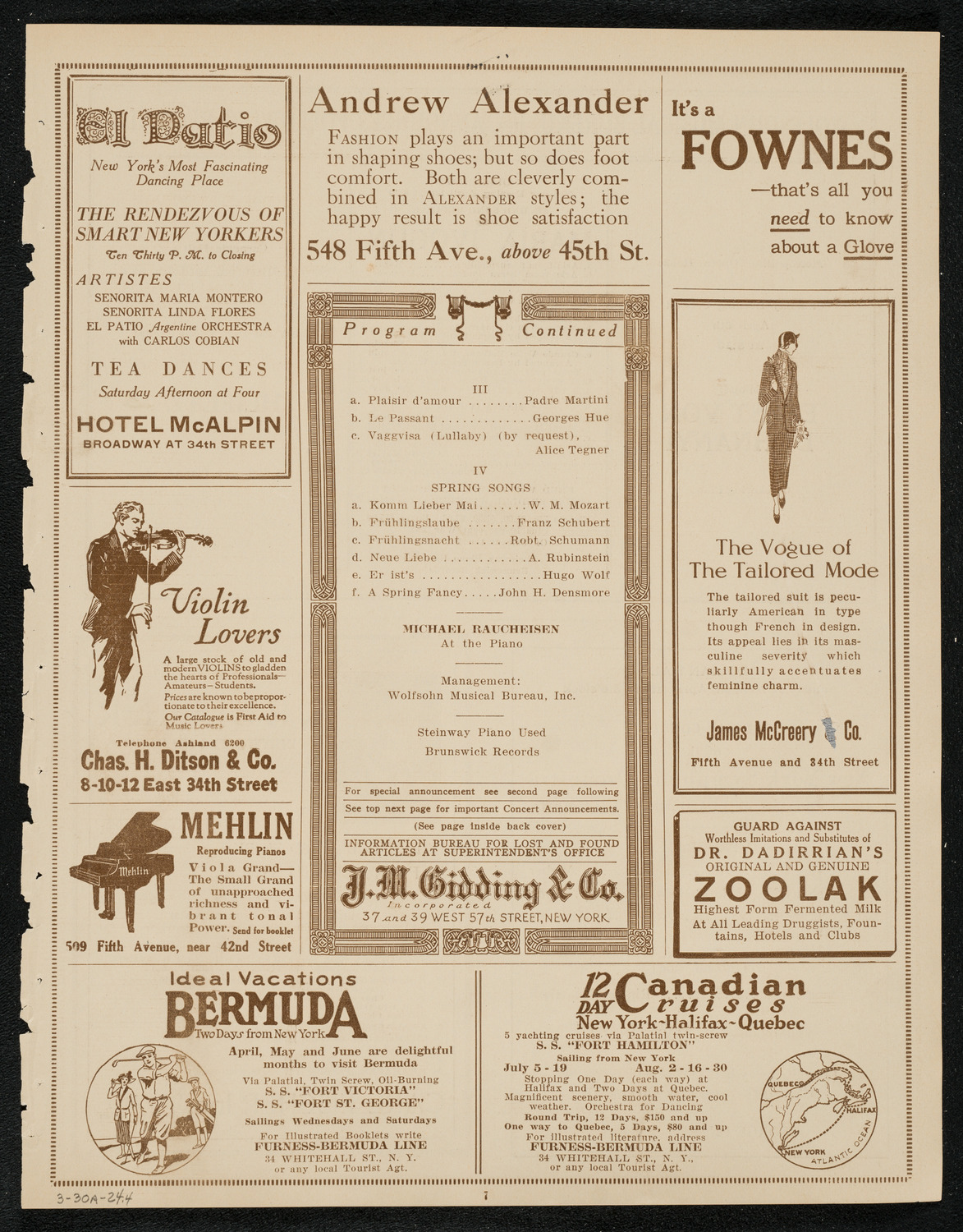Sigrid Onégin, Contralto, March 30, 1924, program page 7