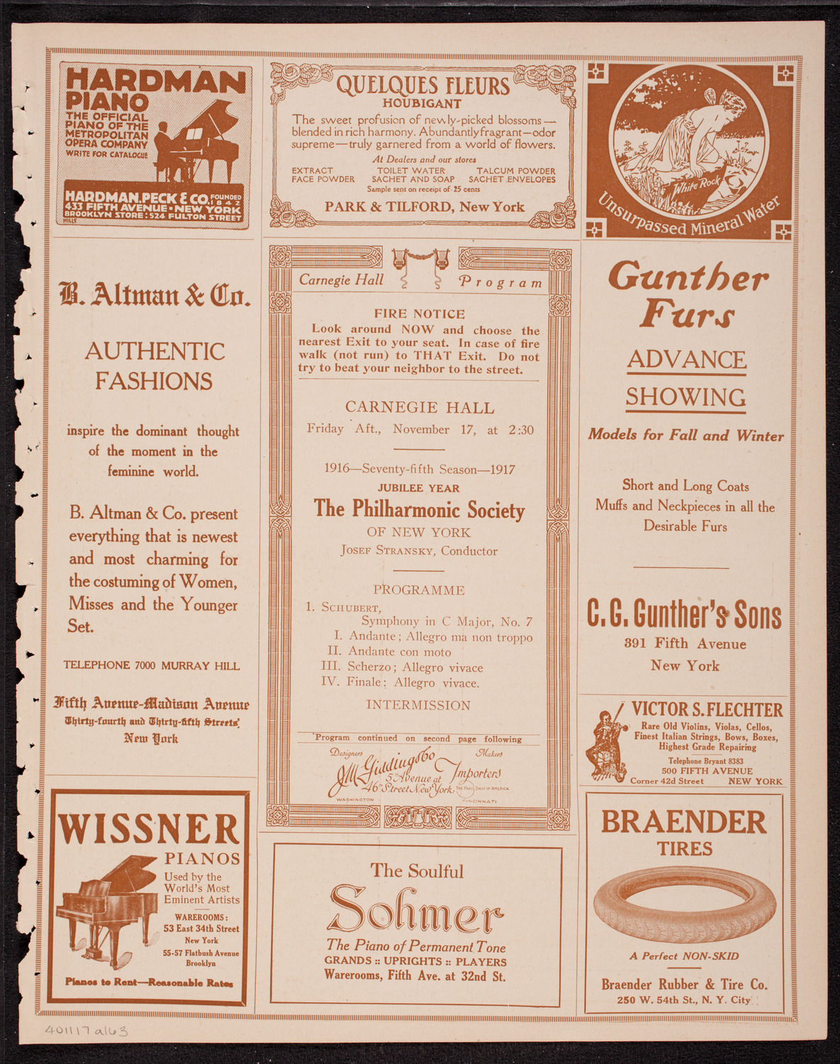 New York Philharmonic, November 17, 1916, program page 5