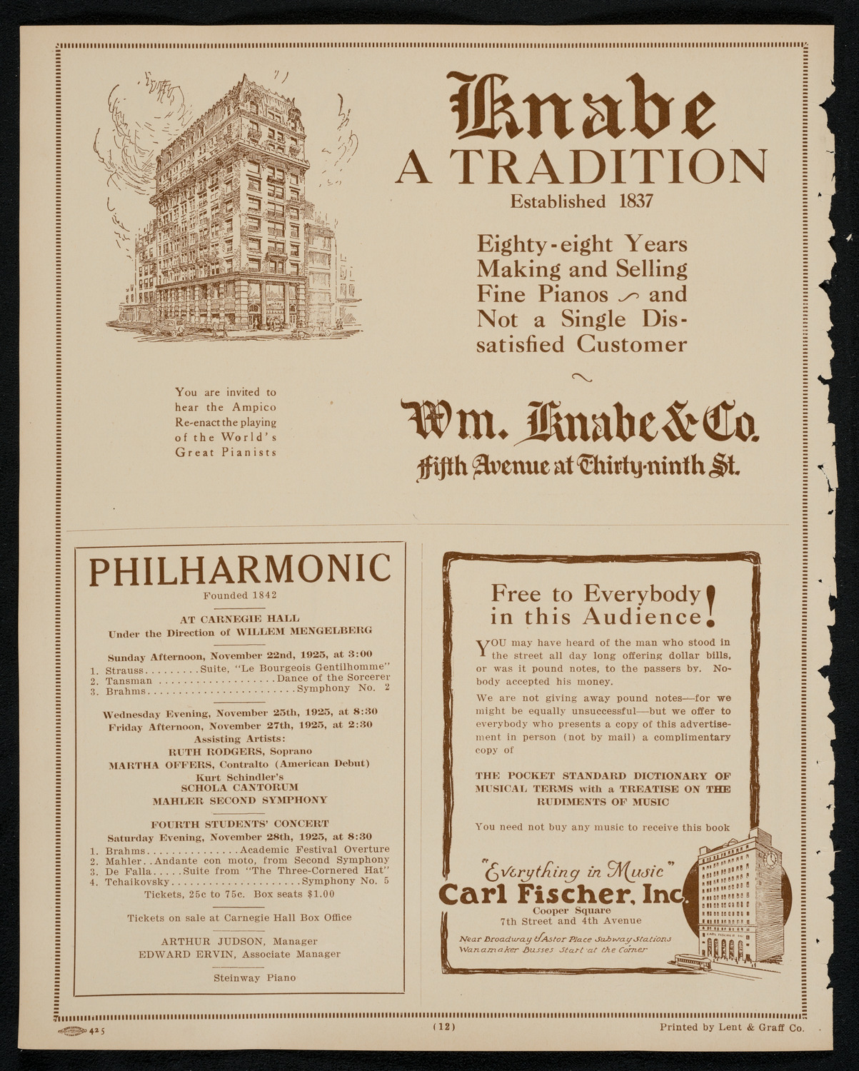 New York Philharmonic, November 19, 1925, program page 12