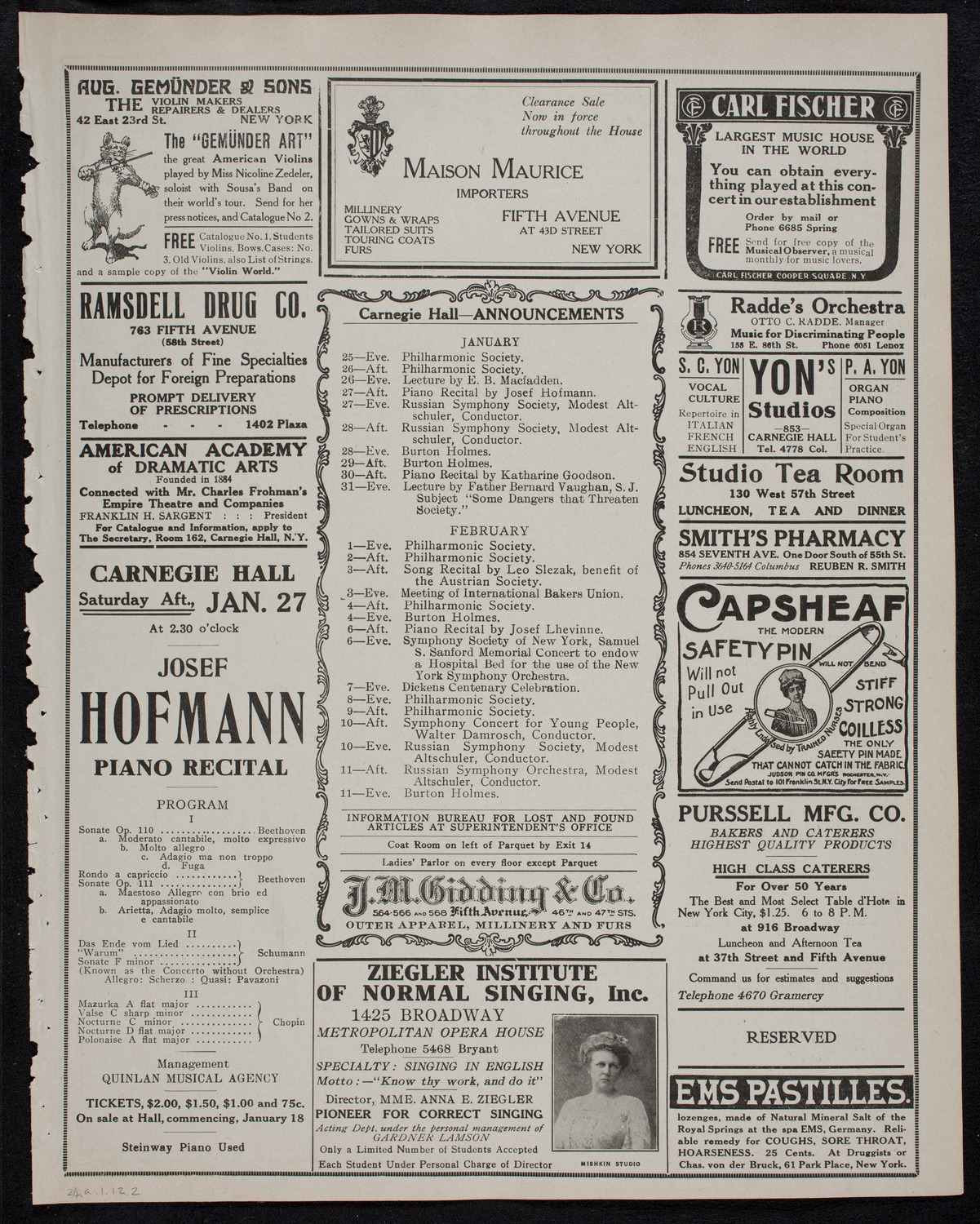 Elena Gerhardt, Soprano, January 24, 1912, program page 3