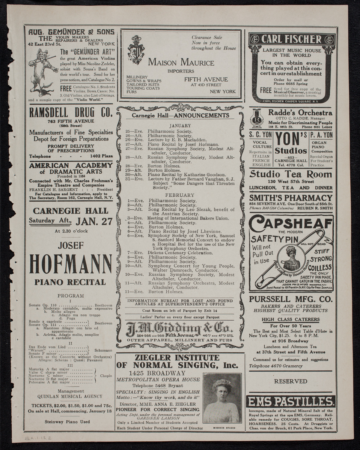 Elena Gerhardt, Soprano, January 24, 1912, program page 3