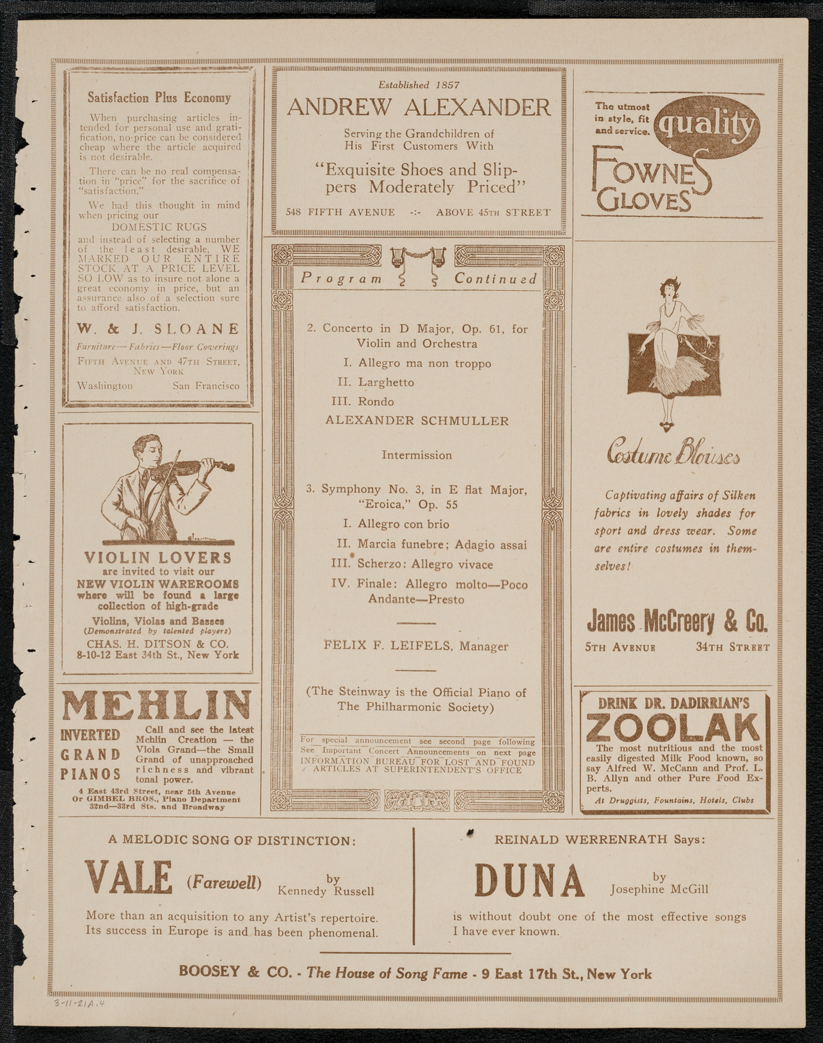 New York Philharmonic, March 11, 1921, program page 7
