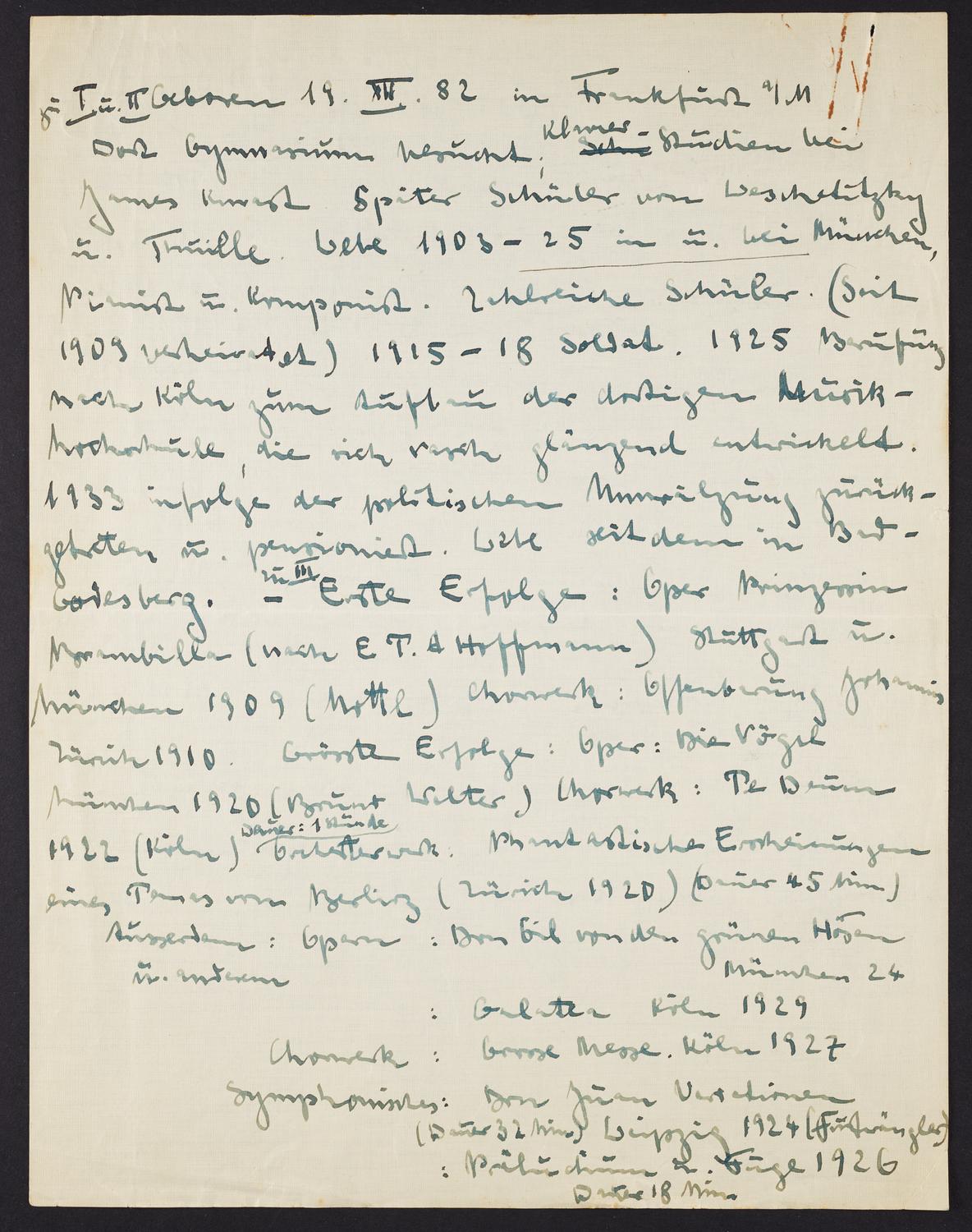 Correspondence from Walter Braunfels to David Ewen, page 2 of 3