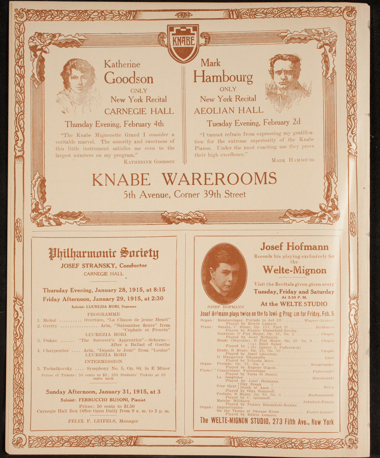 New York Philharmonic, January 27, 1915, program page 12