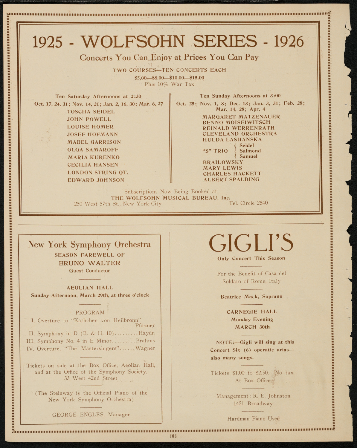 Josef Hofmann, Piano, March 28, 1925, program page 8