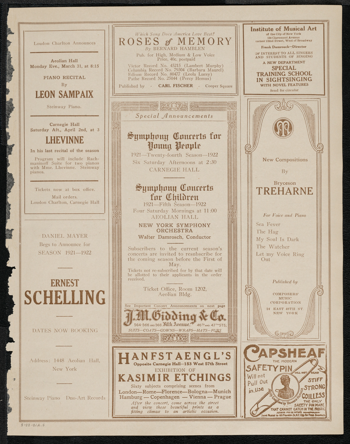 National Symphony Orchestra, March 22, 1921, program page 9