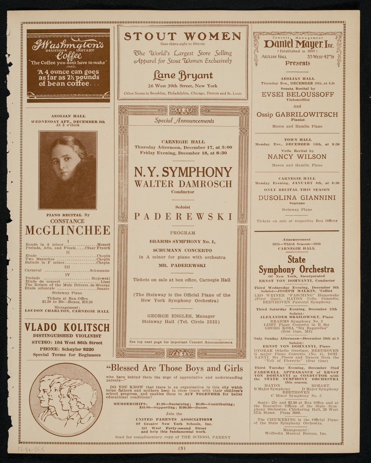 State Symphony Orchestra of New York, December 5, 1925, program page 9