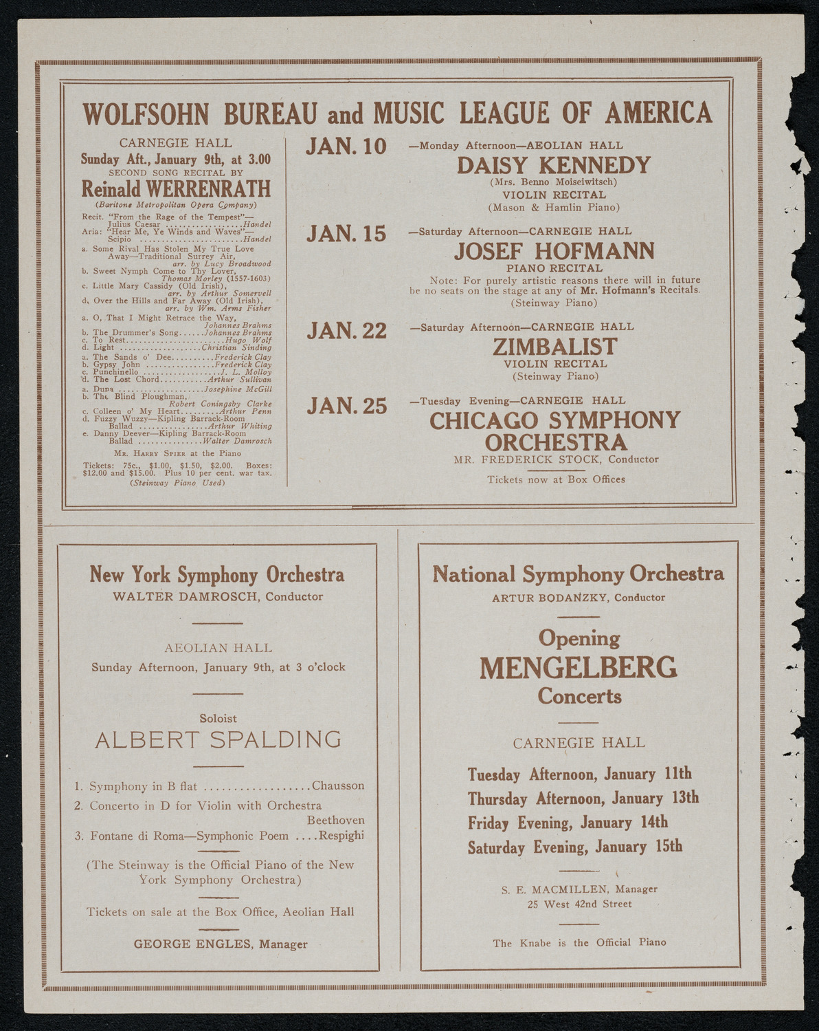 La Scala Orchestra, January 3, 1921, program page 8