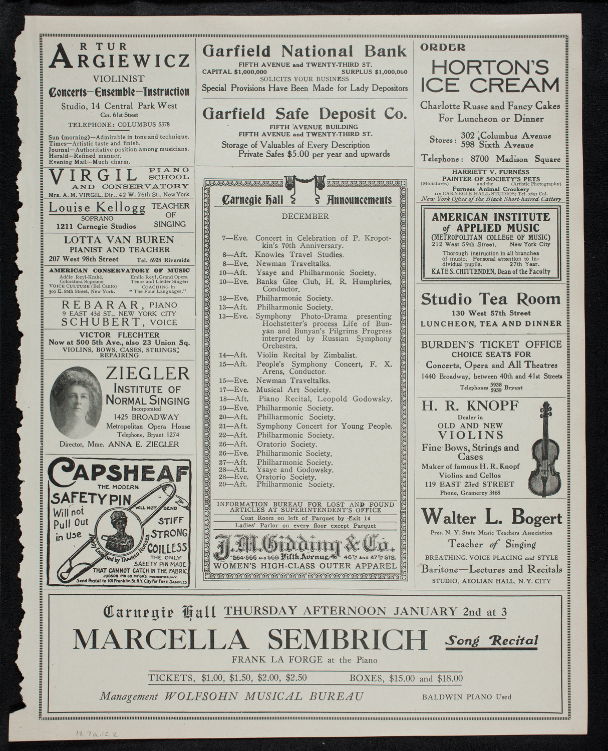 Boston Symphony Orchestra, December 7, 1912, program page 3
