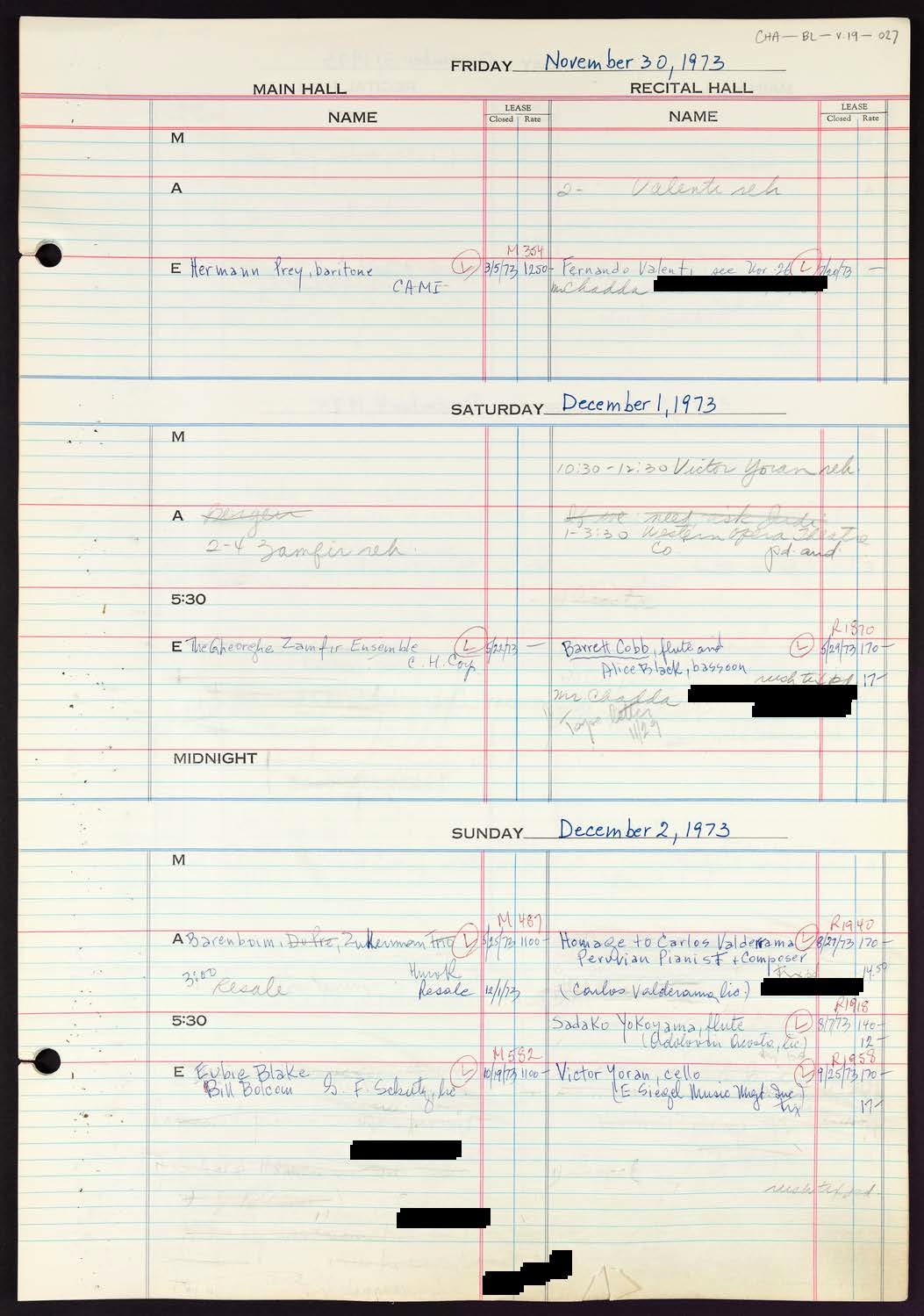 Carnegie Hall Booking Ledger, volume 19, page 27