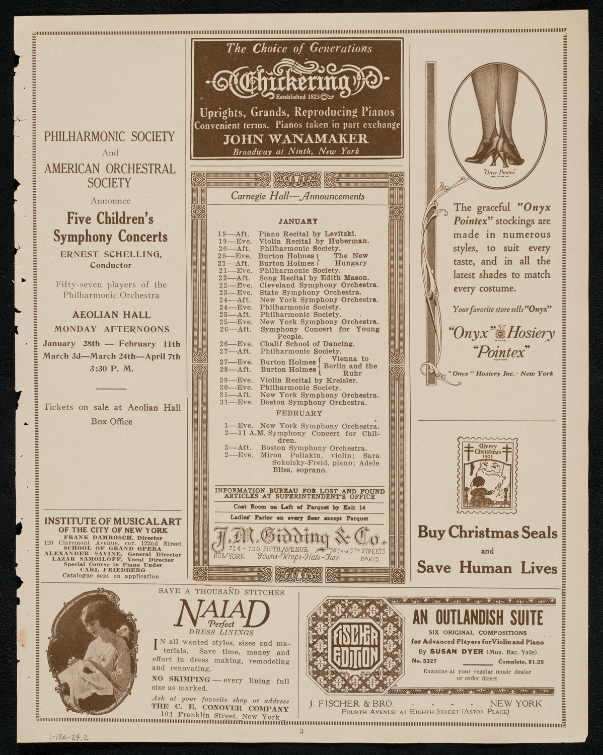 New York Philharmonic, January 18, 1924, program page 3
