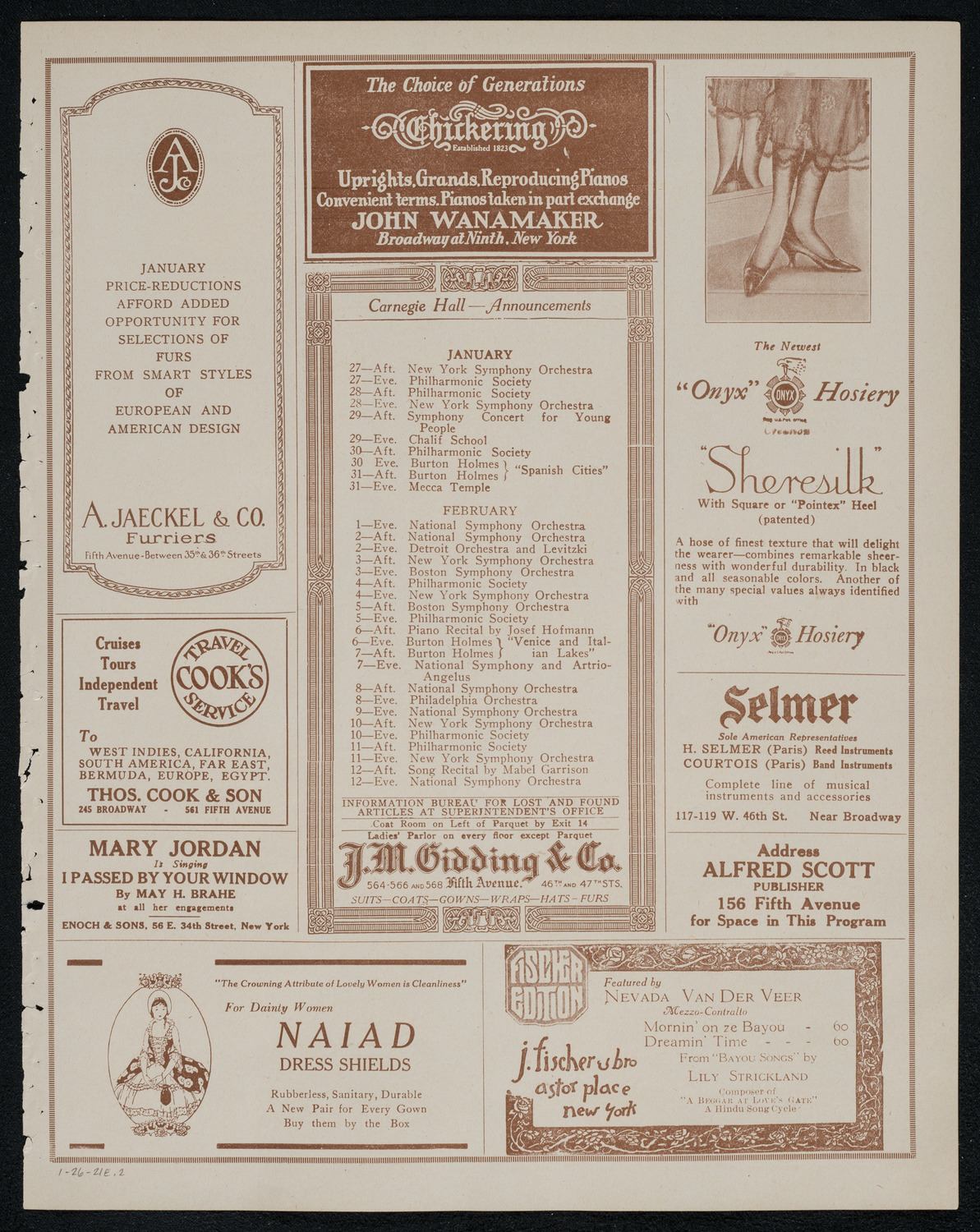 National Symphony Orchestra, January 26, 1921, program page 3