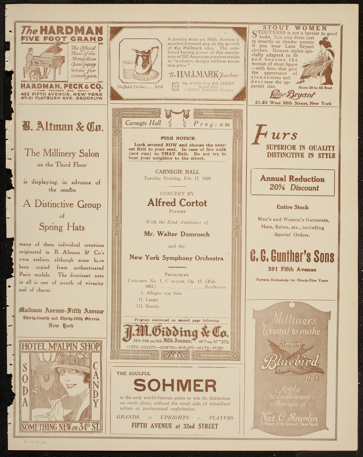 Alfred Cortot, Piano, with the New York Symphony Orchestra, February 17, 1920, program page 5
