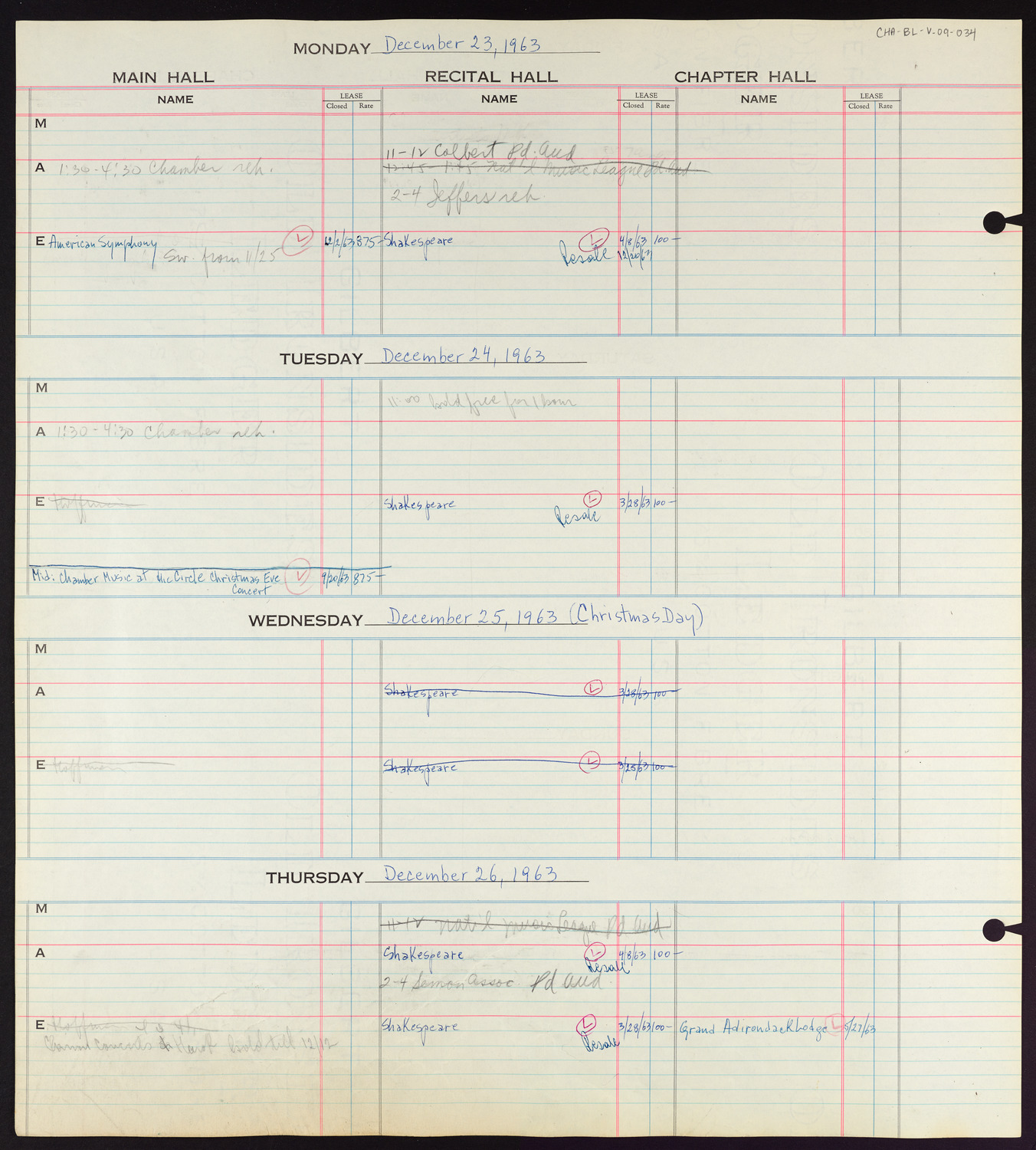 Carnegie Hall Booking Ledger, volume 9, page 34