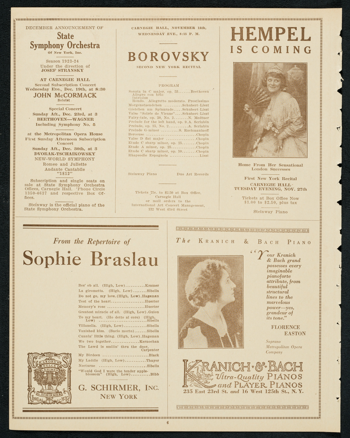 New York Symphony Orchestra, November 1, 1923, program page 6