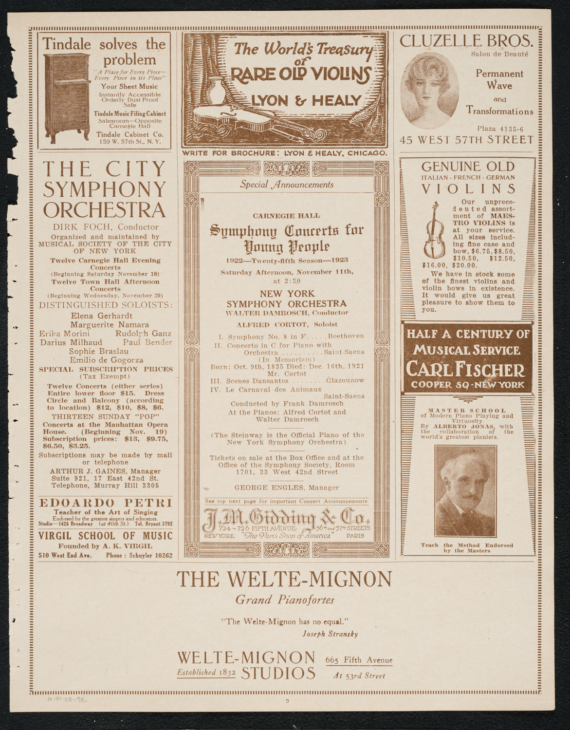 Philadelphia Orchestra, October 31, 1922, program page 9