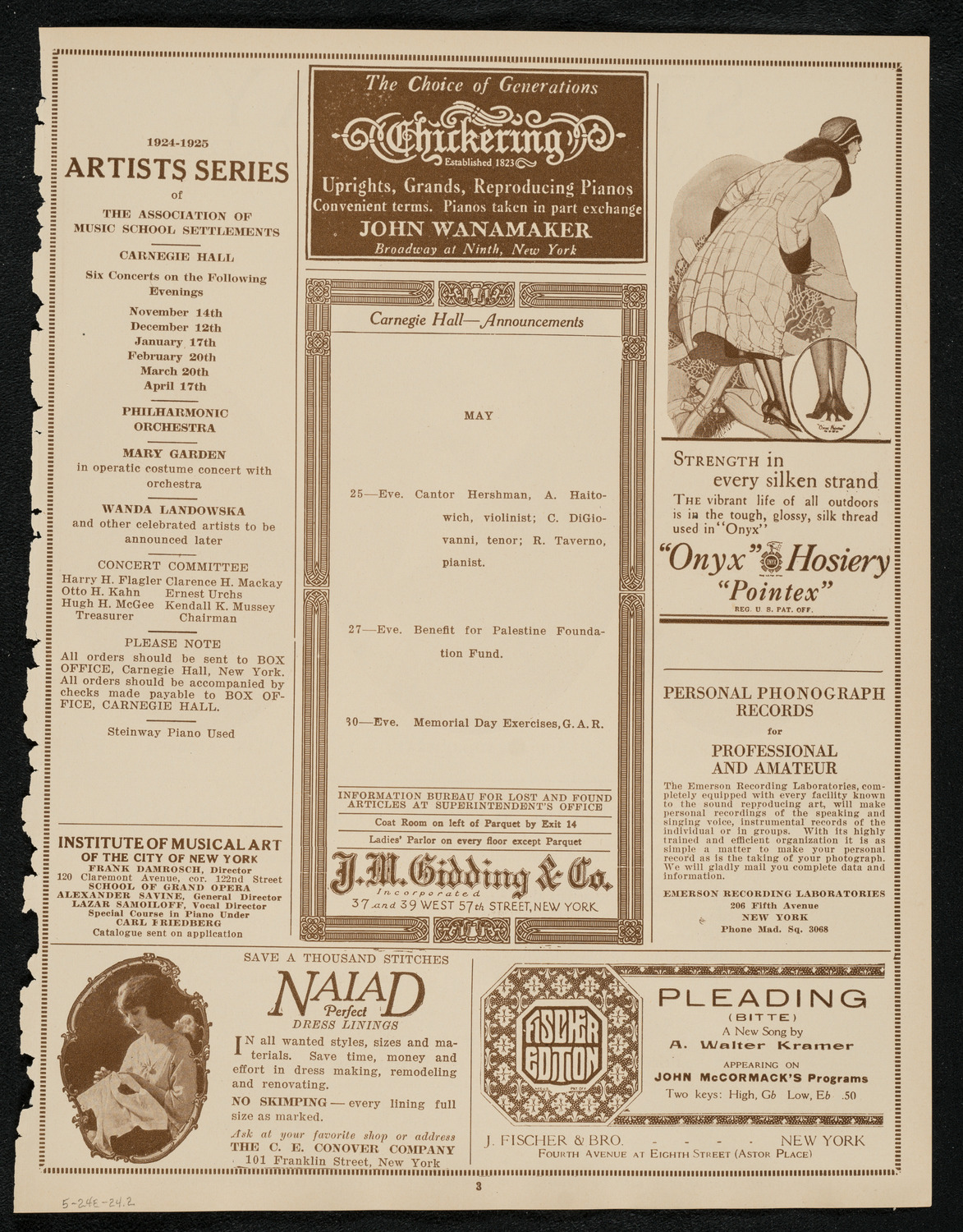 Kriens Symphony Club, May 24, 1924, program page 3