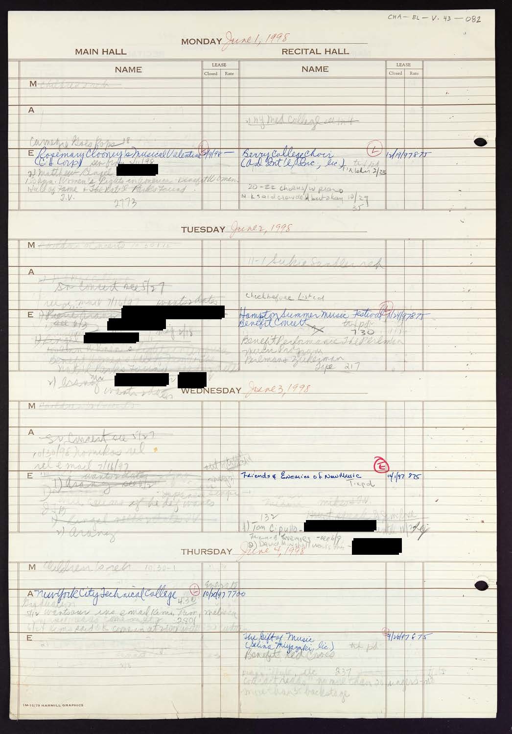 Carnegie Hall Booking Ledger, volume 43, page 82