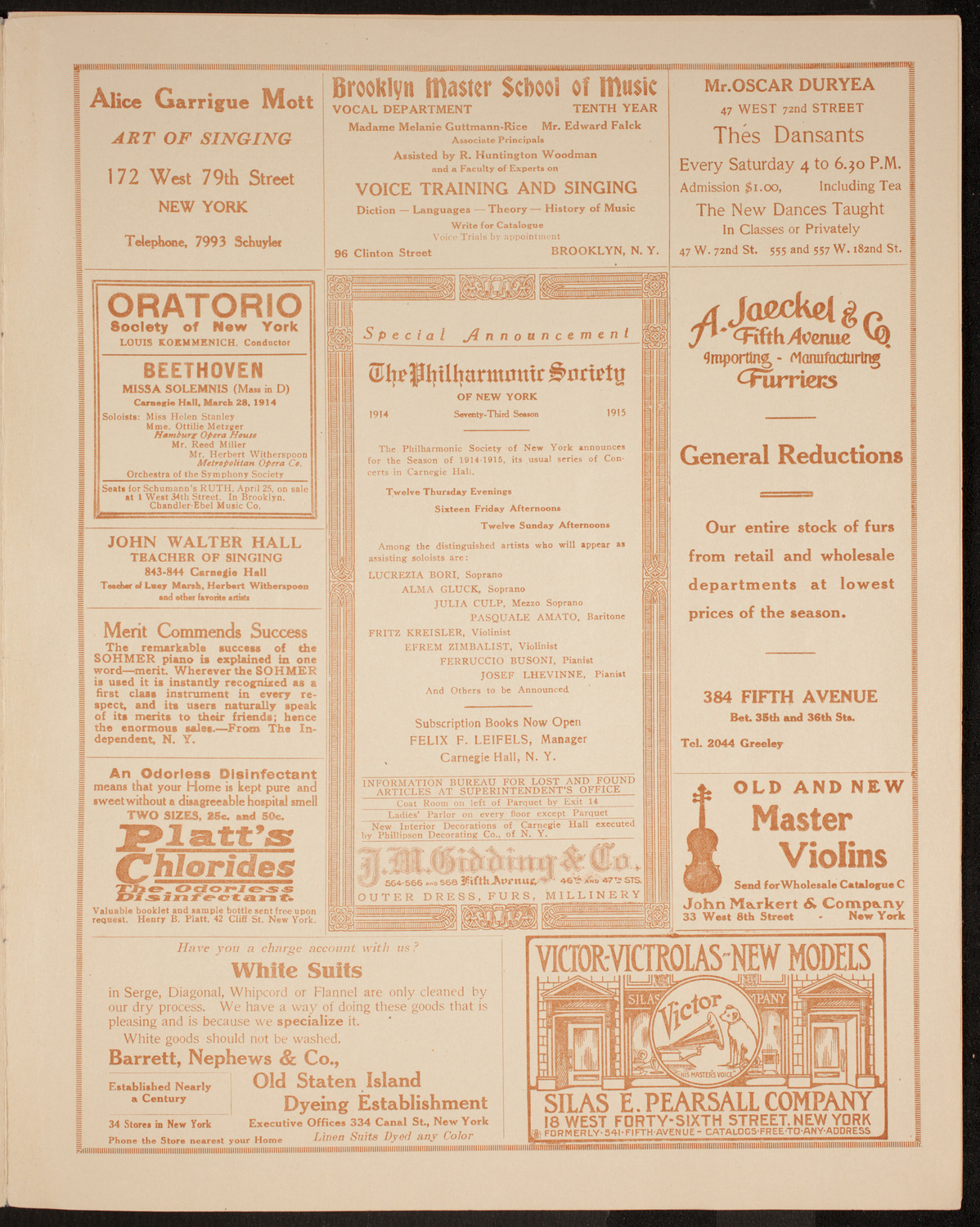 Ignacy Jan Paderewski, Piano, Frances Alda, Soprano, and Ernestine Schumann-Heink, Contralto, March 28, 1914, program page 9