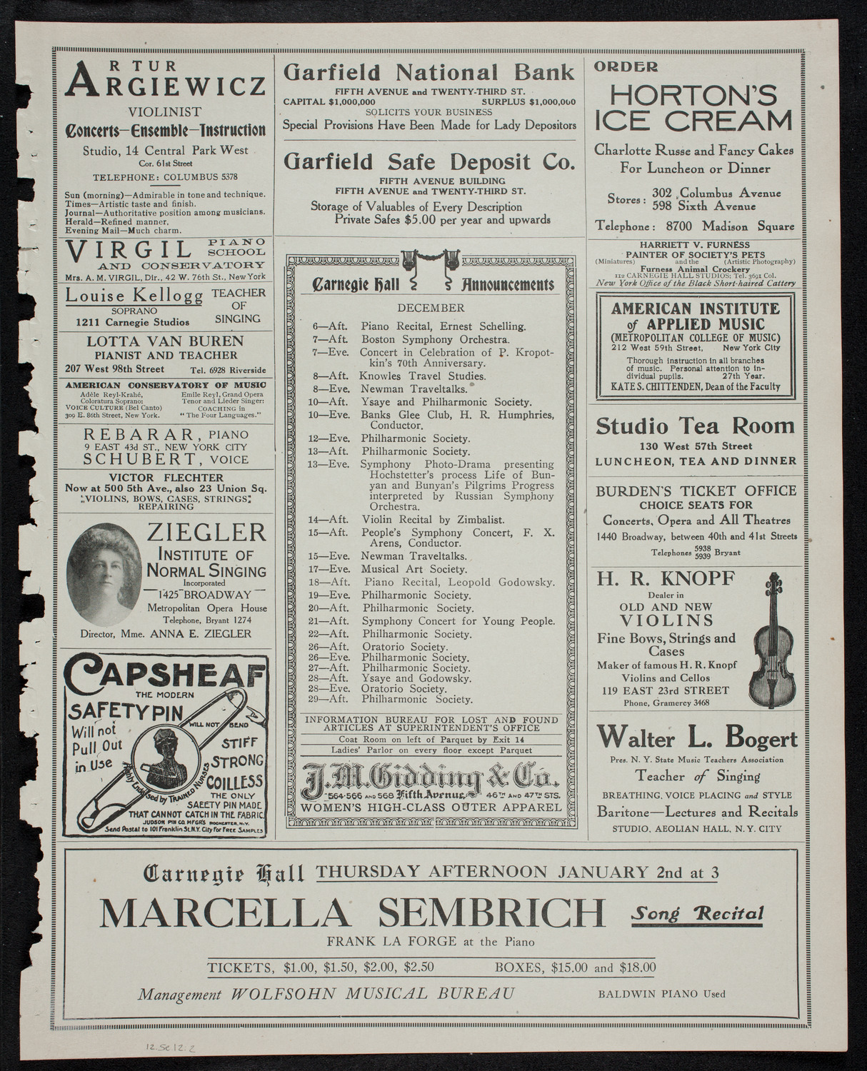 Boston Symphony Orchestra, December 5, 1912, program page 3