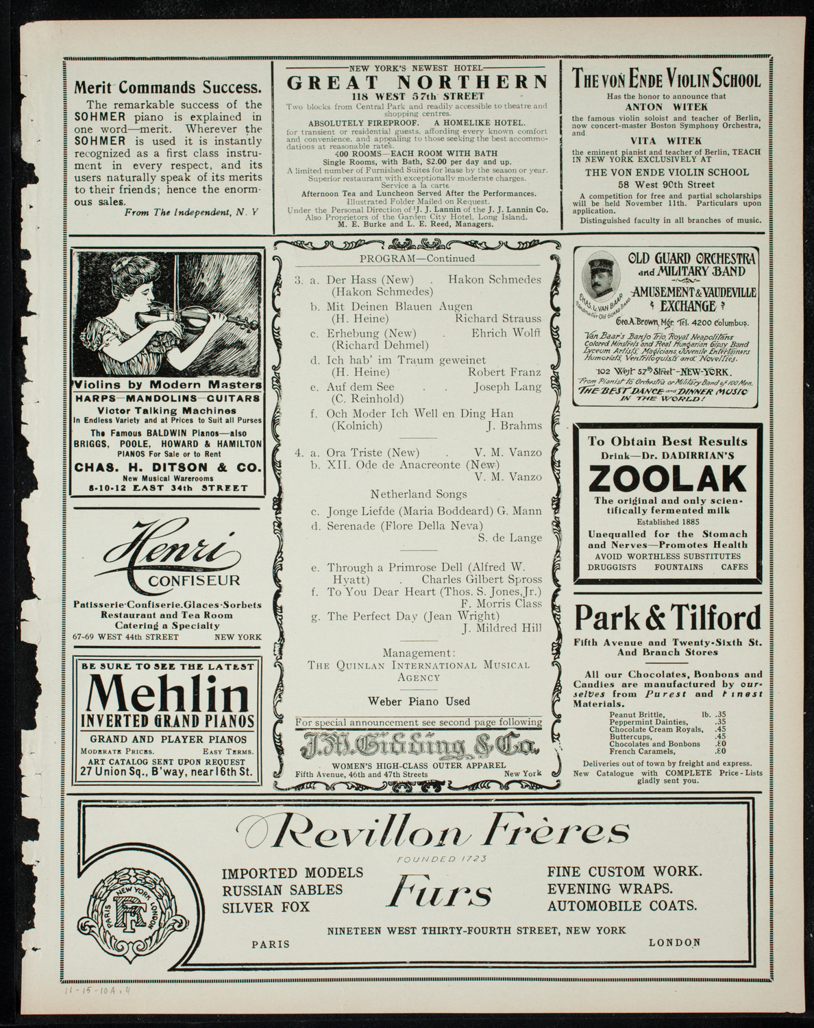 Jeanne Jomelli, Soprano, November 15, 1910, program page 7