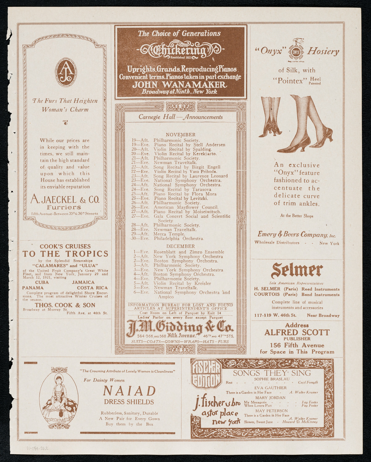 New York Philharmonic, November 18, 1920, program page 3
