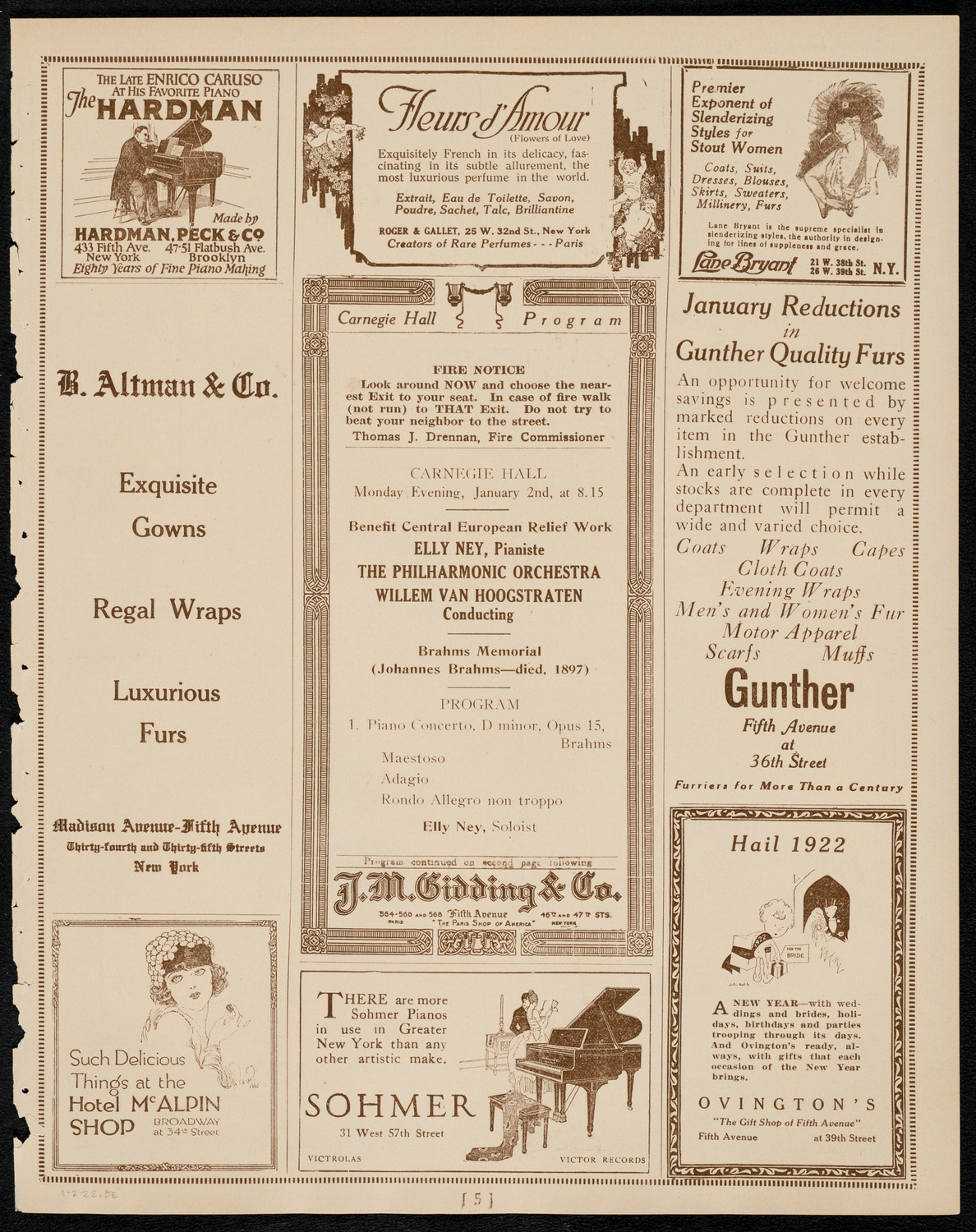 Brahms Memorial featuring Elly Ney and the New York Philharmonic, January 2, 1922, program page 5