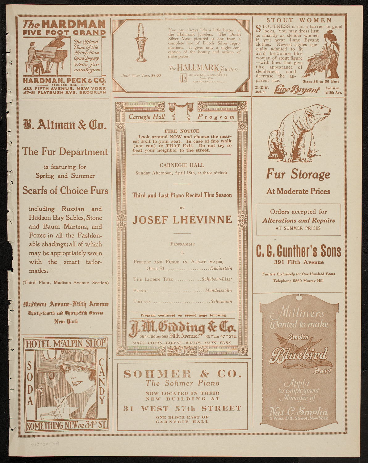 Josef Lhévinne, Piano, April 18, 1920, program page 5