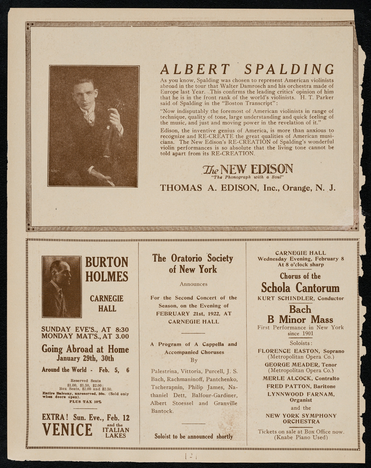 The Clef Club, January 23, 1922, program page 2