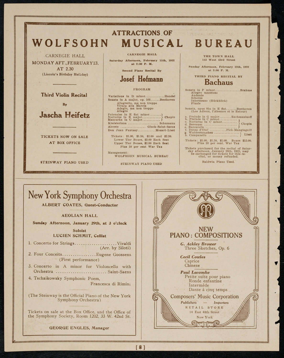 New York Symphony Orchestra, January 27, 1922, program page 8