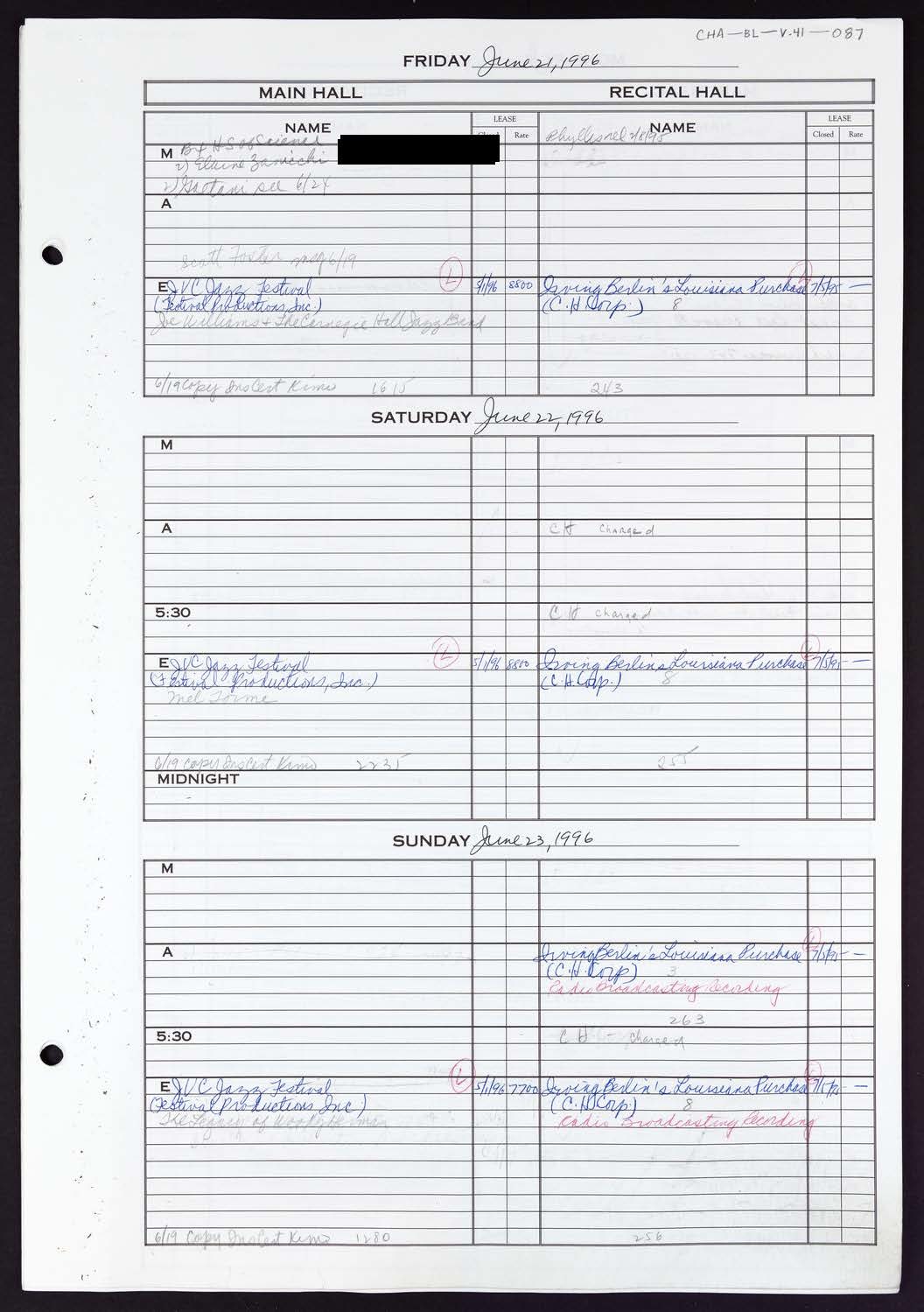 Carnegie Hall Booking Ledger, volume 41, page 87