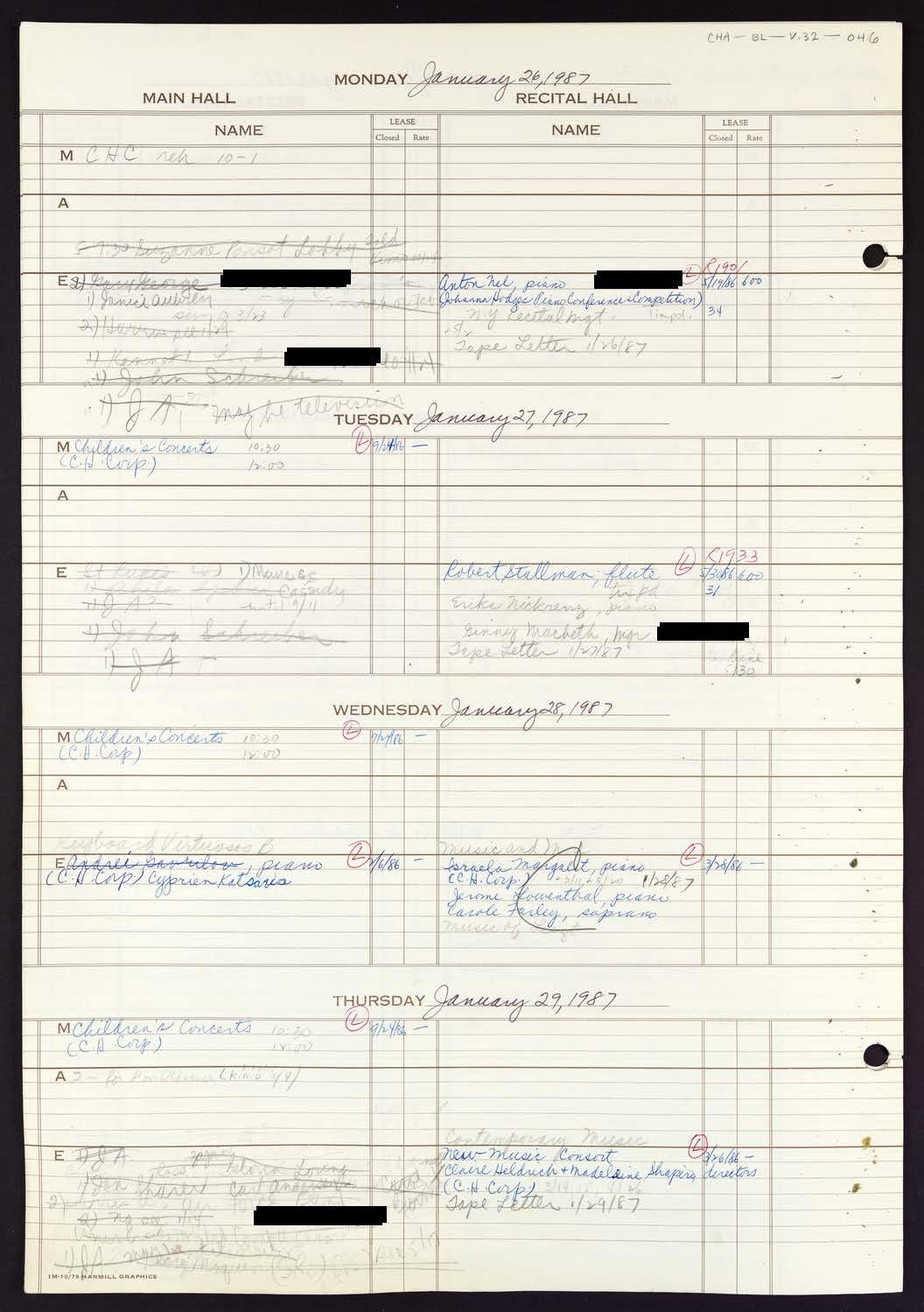 Carnegie Hall Booking Ledger, volume 32, page 46