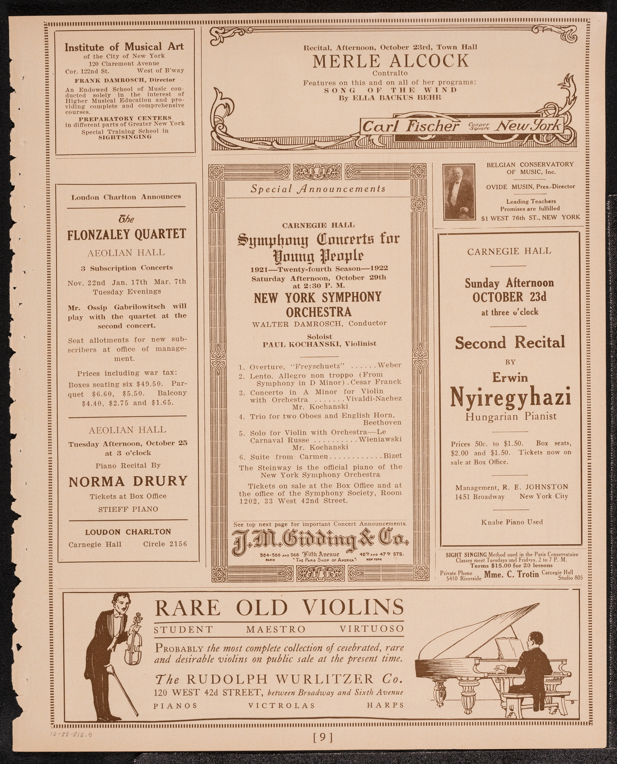 Gala Concert Presented by Maurice Frank, October 22, 1921, program page 9