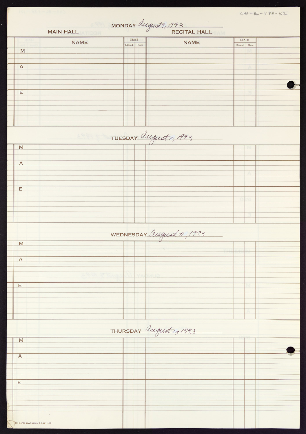 Carnegie Hall Booking Ledger, volume 38, page 102