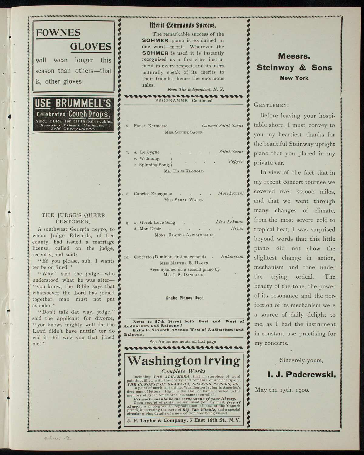 Piano Students of J. S. Danielson, April 8, 1905, program page 3