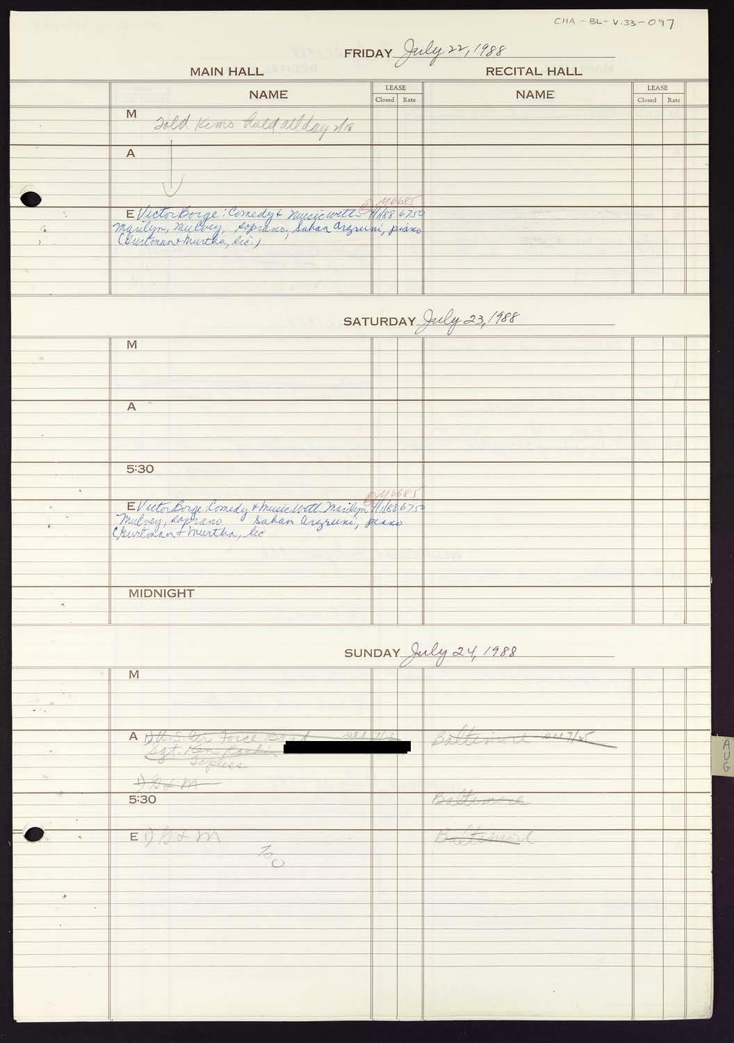 Carnegie Hall Booking Ledger, volume 33, page 97