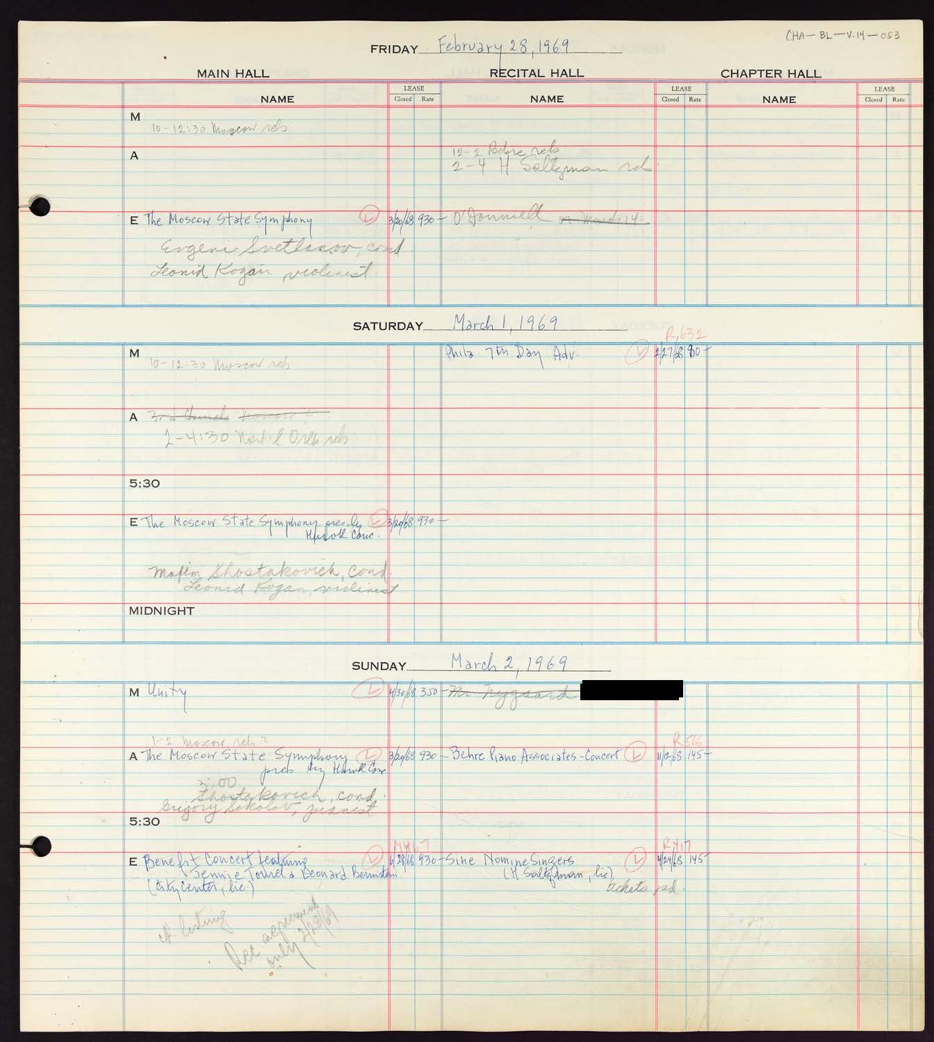 Carnegie Hall Booking Ledger, volume 14, page 53