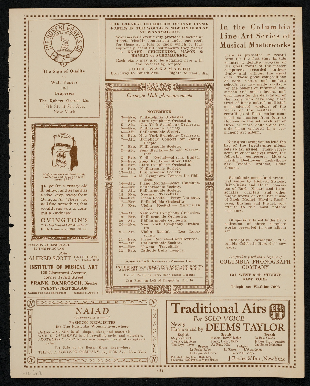 Tito Schipa, Tenor, November 1, 1925, program page 3