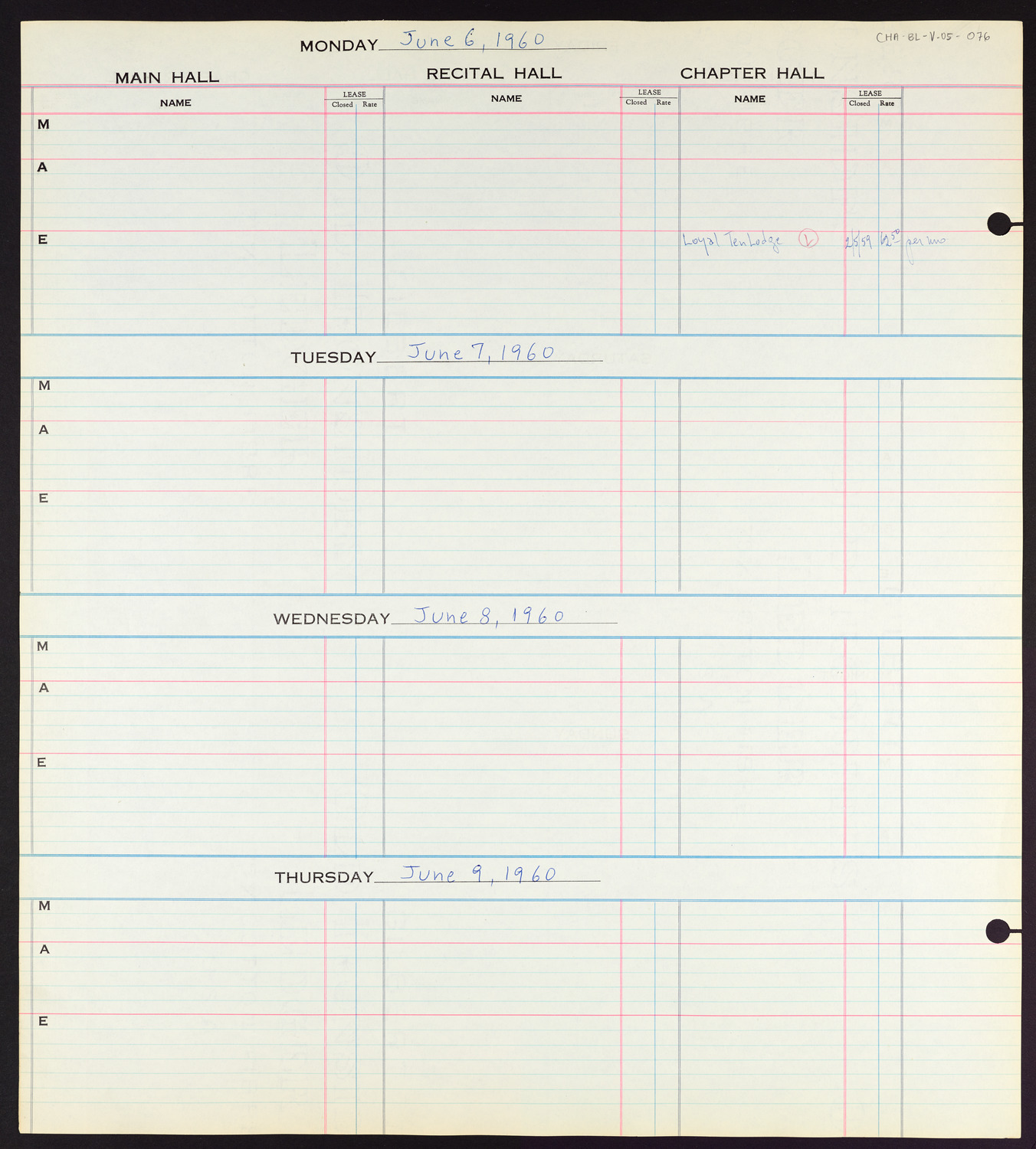 Carnegie Hall Booking Ledger, volume 5, page 76