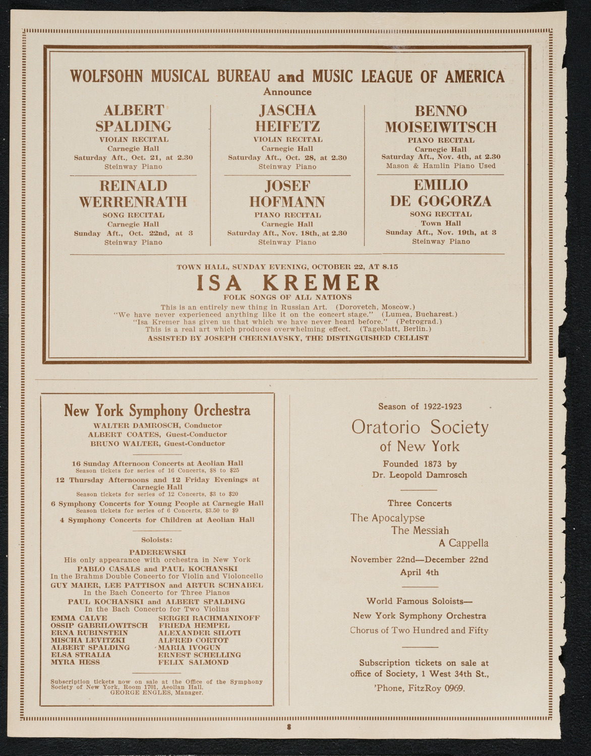 Isadora Duncan, Dancer, with Orchestra, October 14, 1922, program page 8